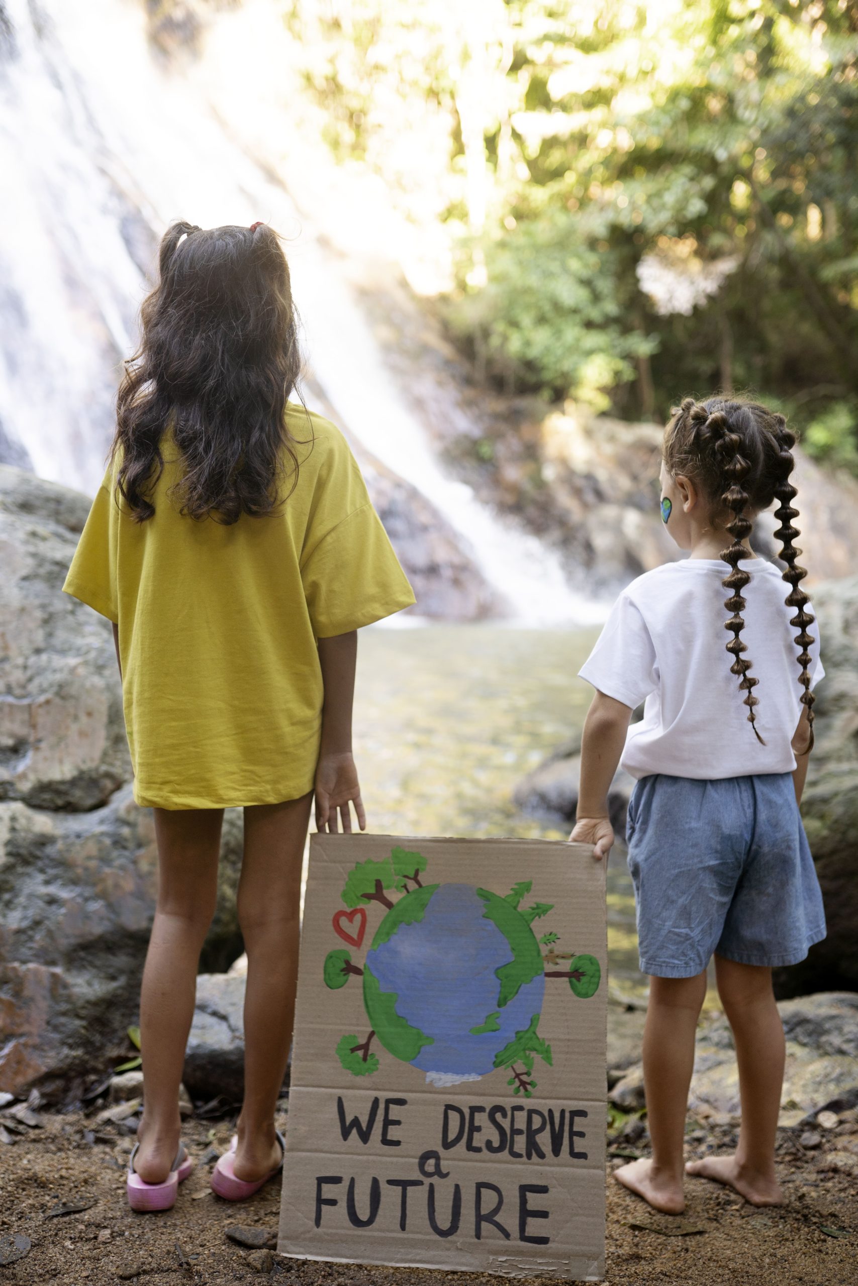 bambine reggono un cartello per chiedere di proteggere il loro futuro